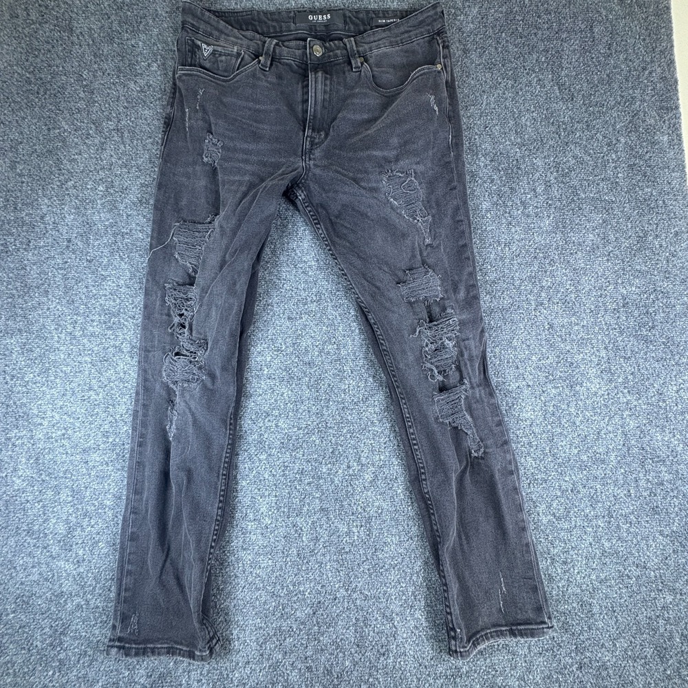 Guess Los Angeles Slim Tapered Jeans Mens 34x28 Gray Denim Cotton Distressed